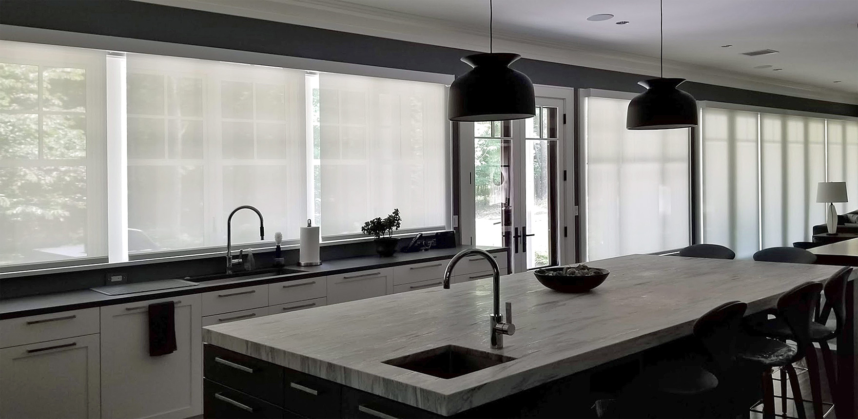 Motorized Roller Shades in Kitchen/Den.